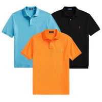 Kaufen Sie 1, erhalten Sie 3 – Polo-Shirt-Set aus Piqué-Baumwolle - BLAU • ORANGE • SCHWARZ / S